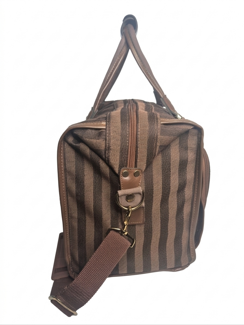 Destinations Vintage Brown Striped Travel Duffel Bag w/Lock  UNISEX - Picture 6 of 16